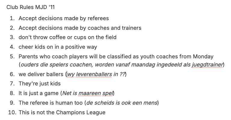 Football Parents - Club Rules